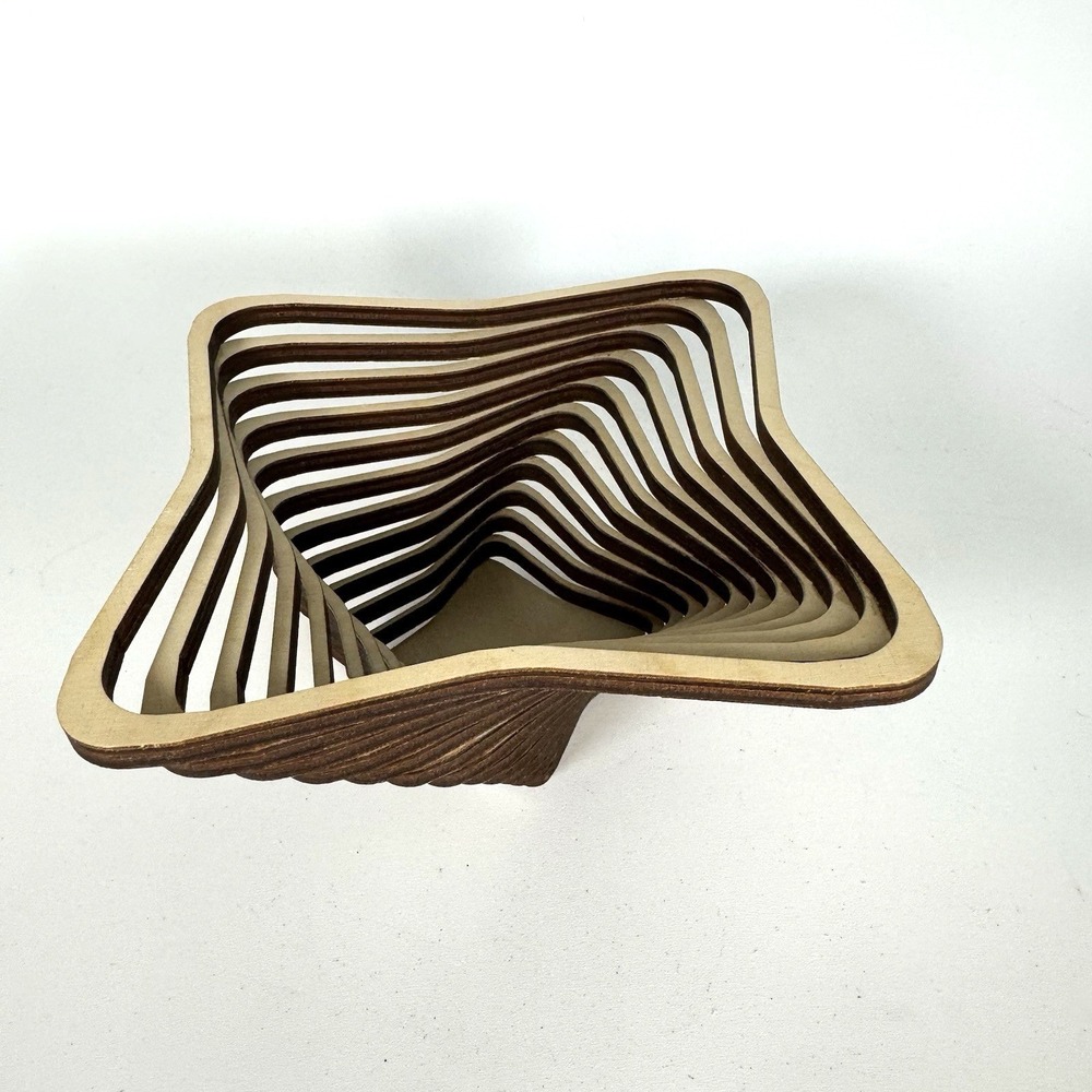 Baltic By Design Laser Cut Wooden Spiral Bowl Basket Maine USA Square Scalloped